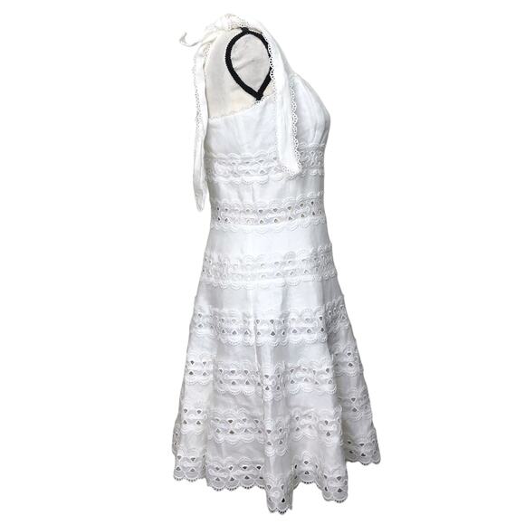 Zimmermann Dress Kirra Tie Shoulder Mini White Ivory Flare Linen Lace '2' US 8 - Picture 4 of 15